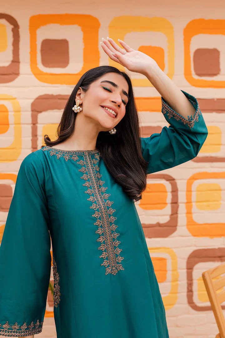 Aqua 2PC-Cotton Stuff Embroidered Stitched Outfit