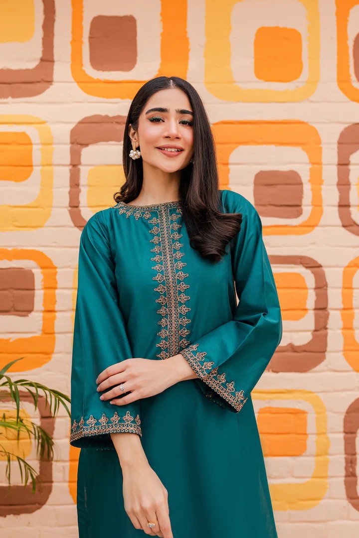 Aqua 2PC-Cotton Stuff Embroidered Stitched Outfit