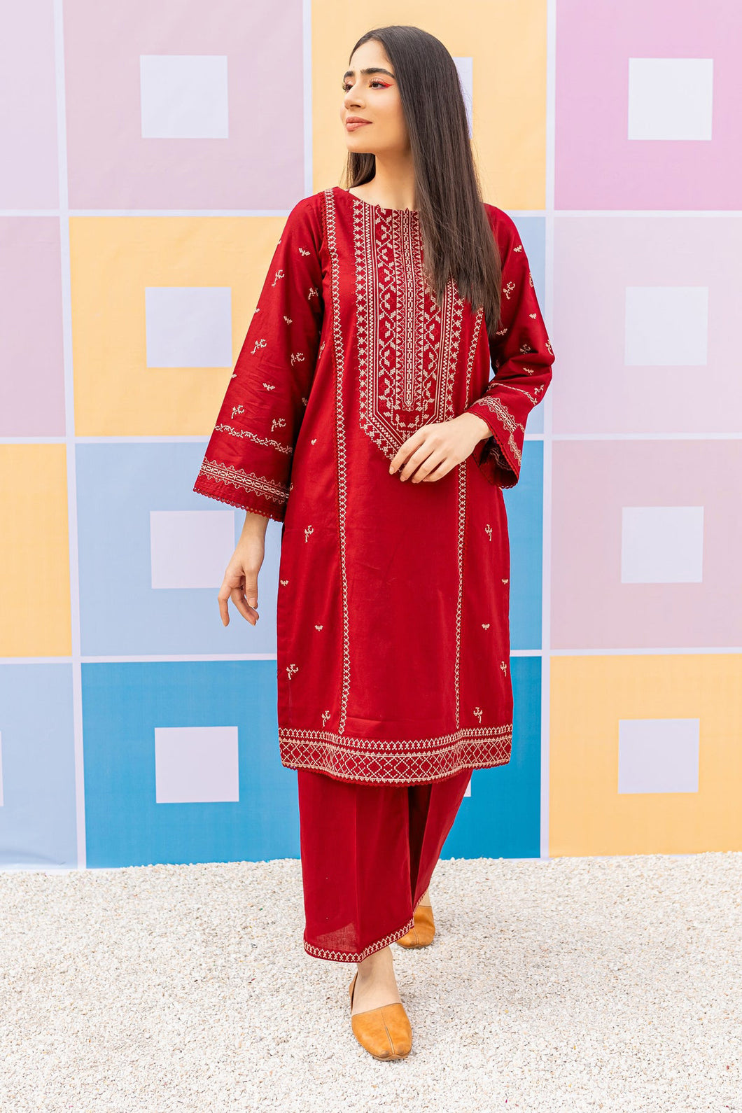 Arushi Red 2Pc - Embroidered Dress